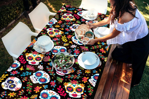 Dia De Los Muertos - Mantel Con Diseño De Calavera De Azúcar