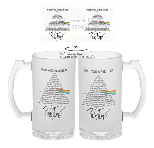 Mug Cervecero Taza Pink Floyd  Vidrio Opalizado