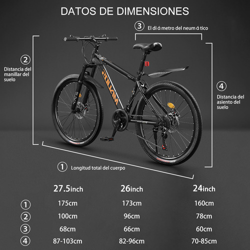 Bicicleta De Montaña Con Marchas Con Amortiguación Suspensión Delantera 21 Velocidades Josbru CJ-002 Negro