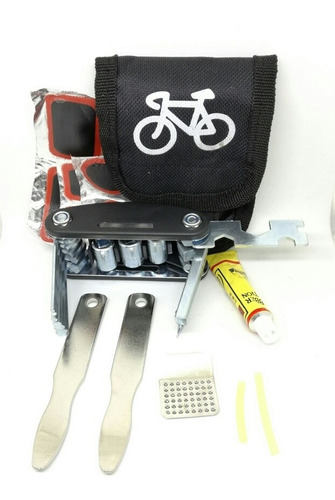 Kit Funda Reparacion Bicicleta Parches Llaves 13 Piezas 