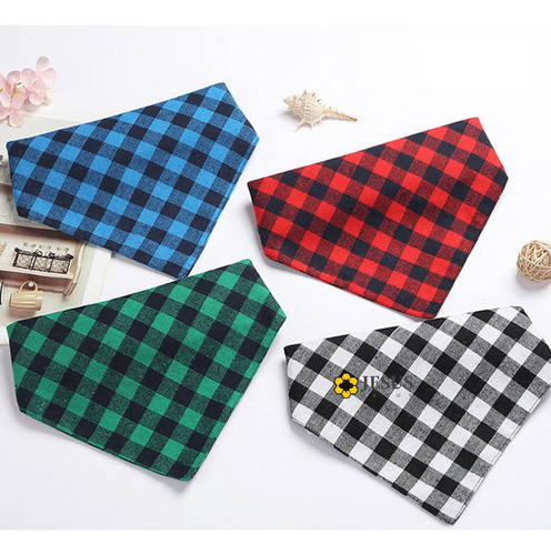 Collar Bufandas Para Perro Gato Estilo A Cuadros 4pcs