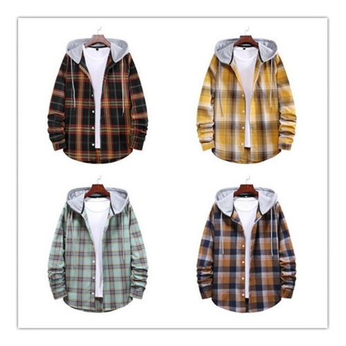 Camisa Sudadera Con Capucha A Cuadros Hombre