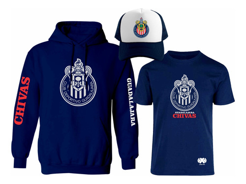 Kit Sudadera + Playera + Gorra Chivas Guadalajara Liga Mx