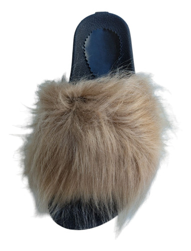 Chanclas Chinelas Peludas Beige Piel Sintética Pelo Largo