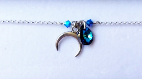 Pulsera Cristales De Swarovski Y Dije Luna Cadena Plata Fina