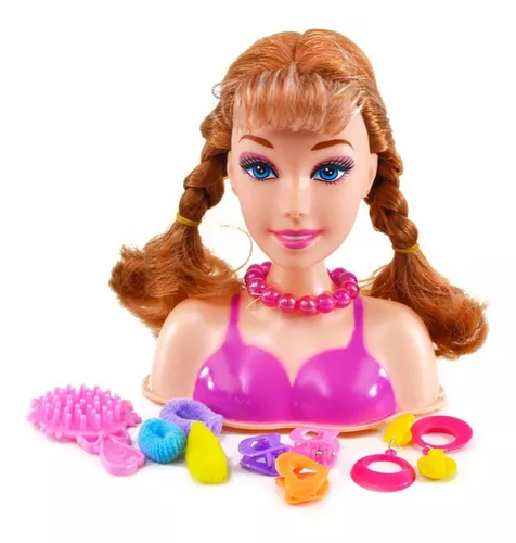 Cabeça de boneca para meninas, cabeça de boneca para pentear o cabelo com  acessórios para meninas, cabeça de boneca para cabelo e pentear maquiagem,  cabeças de boneca para cosmetologia para crianças 