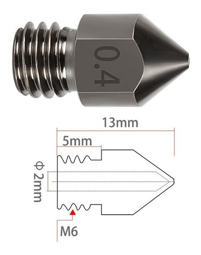 Imagen 2 de 2 de Nozzle Acero Endurecido Mk8 Rosca M6 Ender Magna1