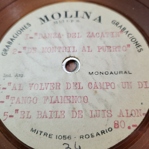 Acetato Canciones Españolas Malaga 34 Grabaciones Molina A2