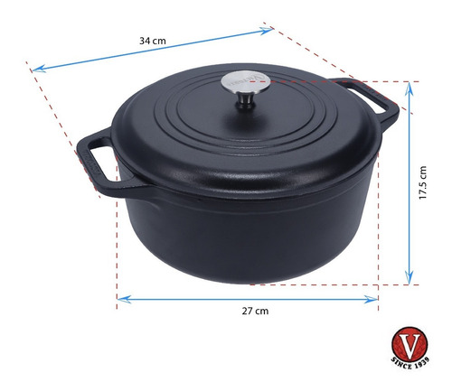 Olla Hierro Fundido Victoria 26 Cm Tapa Hierro 5.7 Litros
