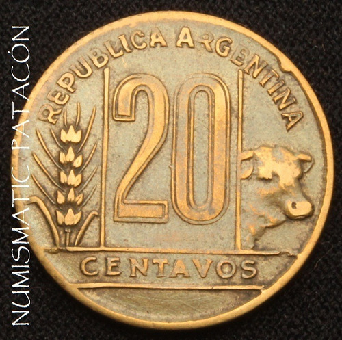 Moneda Argentina 20 Centavos 1950 - Torito