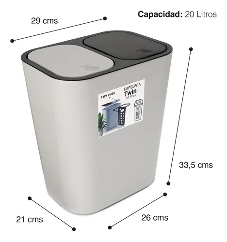 Kit: 4 Papeleras De Basura Doble Compartimiento Sistema Push