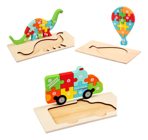 Juego Didáctico Set 3  Rompecabezas De Madera Puzzles Niños