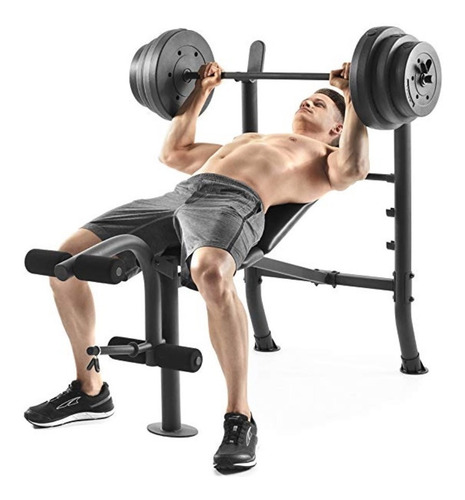 Imagen 3 de 7 de Banco Gold's Gym + Accesorios + Barra + 45 Kg Discos Pesas