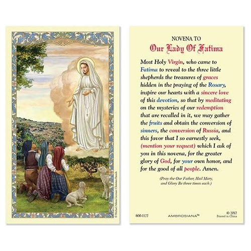 Our Lady Of Fatima Laminated Holy Card With Catholic No...