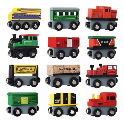 D Colección De Trenes Magnéticos De Madera Railway, 12