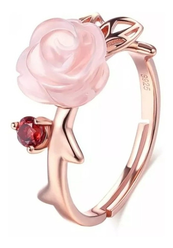 Anillo Cuarzo Rosa Natural Y Granate Plata 925 Baño Oro Rosa