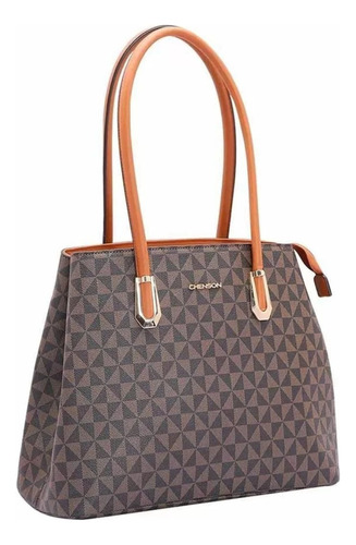 Bolsa Chenson Feminina Ombro Tote Média 84074 Cor Café Desenho Do Tecido Marrom