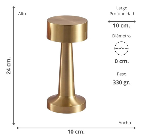 Lampara De Mesa Touch Led Recargable Usb C Dorada