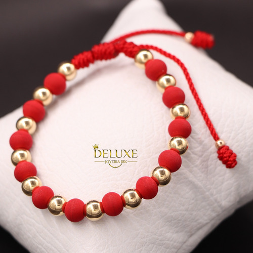 Pulsera Balineria 6mm Neopreno Rojo En Oro Laminado 18k. 