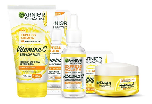 Kit Garnier Express Aclara Serum +crema +gel Con Vitamina C