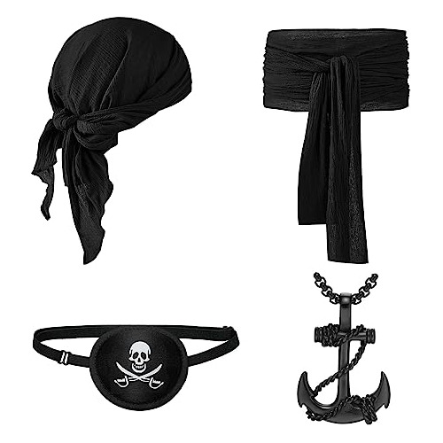 Black Changchupsem Bandana Pirata Medieval Renacentista Y Cinturón Grande, Cinturón De Diadema Pirata Con Collar De Parche En El Ojo. F