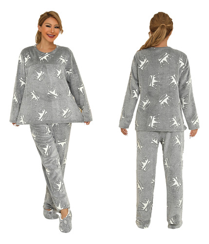 3par Conjunto Pijamas Brillo Ropa Térmica Mujer Con Zapatos