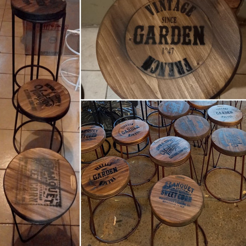 Imagen 7 de 10 de Banqueta Alta Barra - Hierro Madera Industrial Rústica Óxido