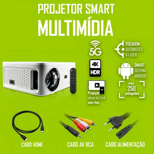 Projetor 4K LED Exbom PJ-S500AB 7000 Lúmens Android 5G Wi-Fi