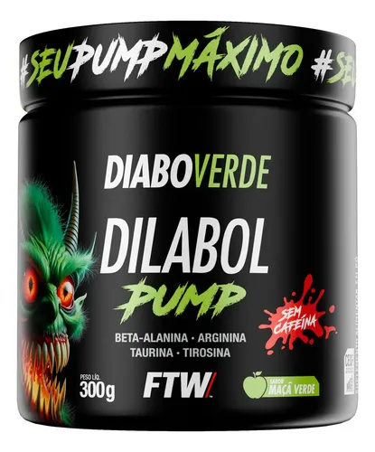 Pré Treino Dilabol Pump Diabo Verde Sem cafeína Pote 300g Sabor Maça Verde - Ftw