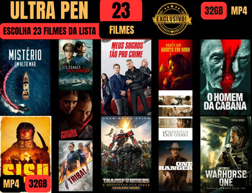 Pen Drive 32gb Com 23 Top Filmes De Ação E Tela De Sucessos