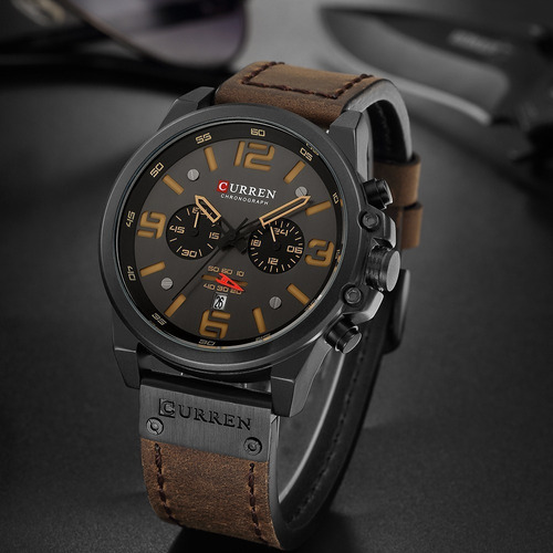 Reloj Masculino Curren Technos 8314 Negro Y Amarillo Color de la correa Marrón oscuro