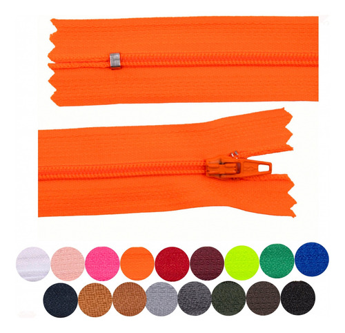 Ziper Nylon Kit Com 10 Unidades 50cm Preto Branco Bege Cor 035m - Laranja Neon