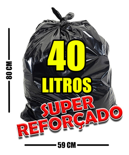 Saco De Lixo 40 Litros Super Reforçado Grosso Uso Pesado Preto 5kg Lixex