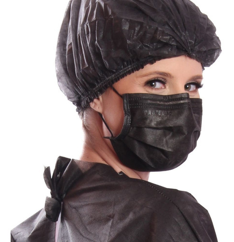 Touca Gorro Elastico Preto / Rosa C/ 100 Un Protdesc Pct