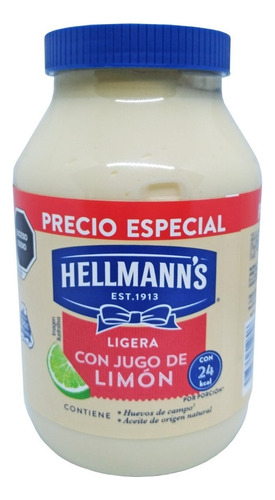 Mayonesa Hellmanns Ligera Con Jugo De Limon En Frasco 1 Kg
