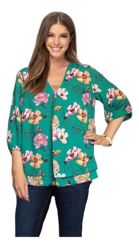 Blusa Verde Floreada. Talla L