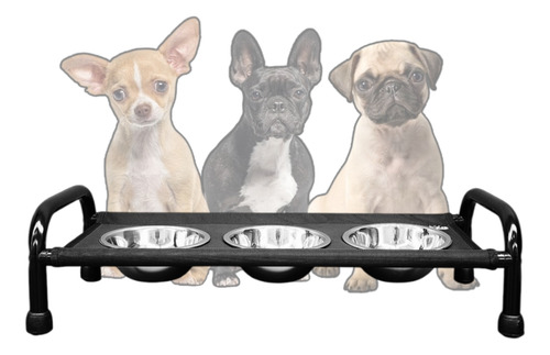 Comedero Elevado Triple Para Perro Chico Color Negro