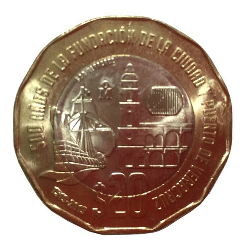 Moneda De 20 Pesos, 500 Años Fundación De La Ciudad Veracruz