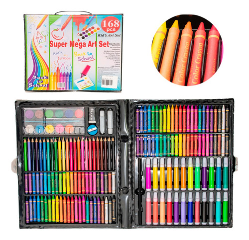 Kit Escolar 168 Pcs Valija Fibras Lapices Crayones Acuarela