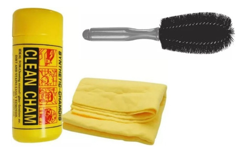 Kit Limpieza Chamois Paño Amarillo + Cepillo Limpia Llanta