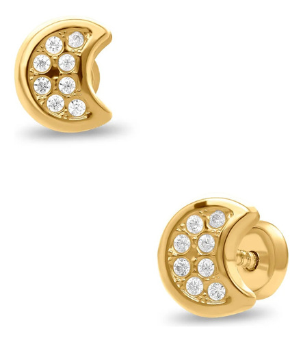 Broqueles Media Luna Oro Amarillo 14k Zirconias