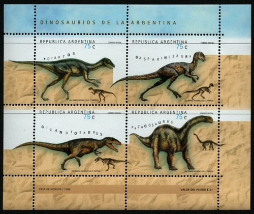 1998 Fauna Prehistórica Dinosaurios- Argentina Gj Hb117 Mint