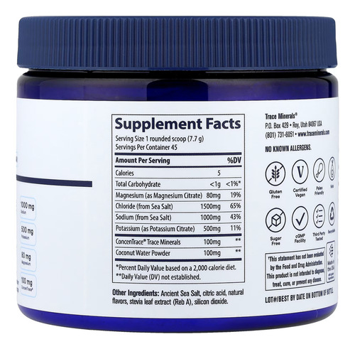 Trace Minerals Zerolyte Electrolitos En Polvo Bote 328g Sabor Cítricos Salados