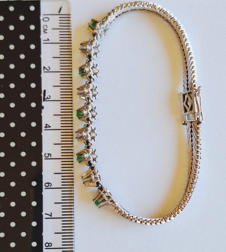 Pulseira Em Ouro Branco Com Diamantes E Esmeraldas