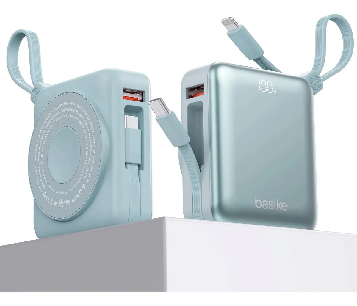 Carregador Portátil Power Bank Basike 10000mah Magsafe Indução 22.5w Turbo Display Magnético iPhone Android