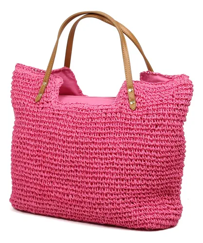 Cartera Bolso Canasto Playero Rafia Mujer Forrado Playa