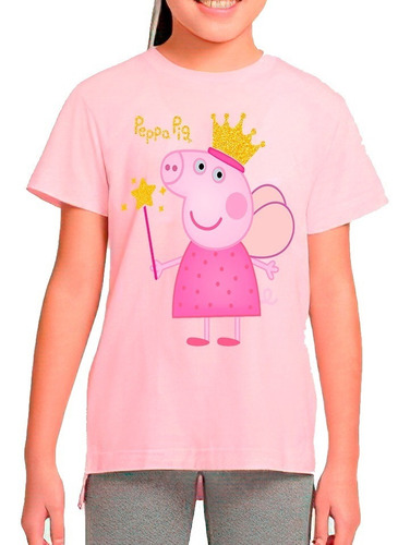 Polera Estampada Algodón Niña Peppa Pig Con Gliter Exclusivo