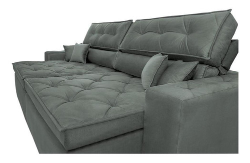 Sofá Retrátil e Reclinável 3,12m com Molas Cama inBox Estilo Suede Velusoft Cinza