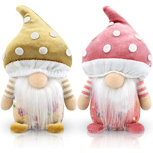 Set Of 2 Summer Gnomes Plush Mushroom Spring Decoration...