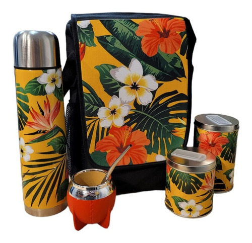 Set Matero Kit Matero Flores Amarillo Con Mate Pampa Complet